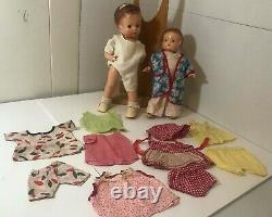 2 Vintage 1940's Patsy Dolls with 5 Outfits 14 + 10