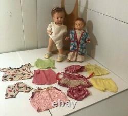 2 Vintage 1940's Patsy Dolls with 5 Outfits 14 + 10