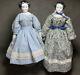 2 Vintage Antique Porcelain China Head Flat Top Dolls