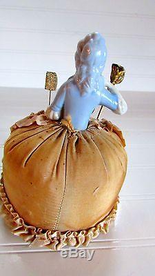 2 Vintage Art Deco Era German Glazed Porcelain Victorian Half Doll Pincushion
