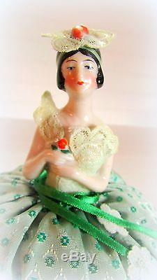 2 Vintage Art Deco Era German Glazed Porcelain Victorian Half Doll Pincushion