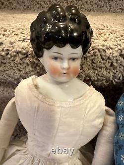 2 Vintage China Head & Limb Porcelain Dolls- 1 German & 1 Unk (LRC)with Cloth Body