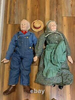 2 items vintage grandma + grandpa porcelain dolls 31 tall & 30 tall