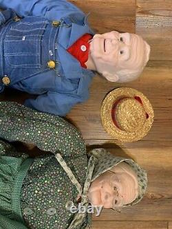 2 items vintage grandma + grandpa porcelain dolls 31 tall & 30 tall