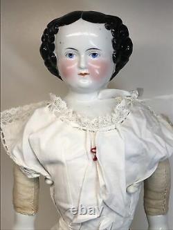 20 Antique German Porcelain China Head Doll AW Kister Low Brow 1860-80s #A