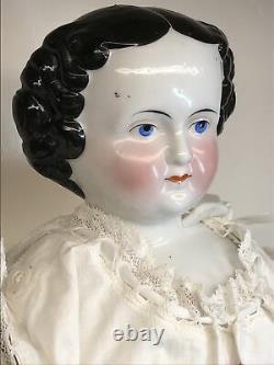 20 Antique German Porcelain China Head Doll AW Kister Low Brow 1860-80s #A