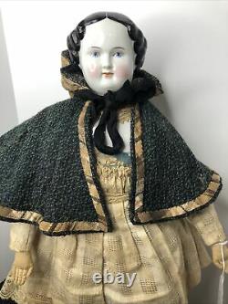 21.5 Antique German Bisque China Head Doll Kestner 1870s Original Cloth Body L