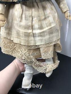 21.5 Antique German Bisque China Head Doll Kestner 1870s Original Cloth Body L