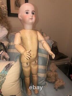 21 ANTIQUE FRENCH BEBE JUMEAU BISQUE DOLL, Vtg Porcelain Jointed Compo Body