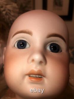 21 ANTIQUE FRENCH BEBE JUMEAU BISQUE DOLL, Vtg Porcelain Jointed Compo Body