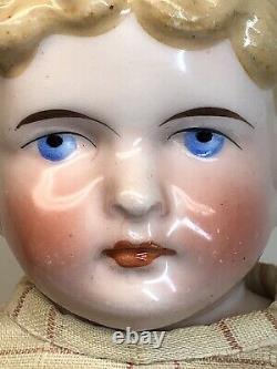 22 Antique German Bisque Kling 1870 China Head Beautiful Coloring Blonde #A