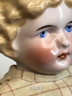 22 Antique German Bisque Kling 1870 China Head Beautiful Coloring Blonde #A