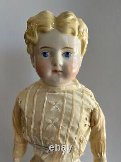 22 Antique German China Shoulder Head Doll Blonde Kid Leather Body Victorian