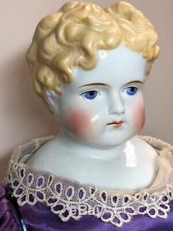 22 Antique Porcelain German China Head ABG Blonde Hair Exp. Ears Leather Body