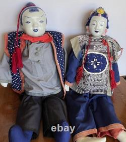 24 Asian Porcelain Dolls China Head Cloth Bodies Vintage Lot of 2