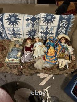 24 Vintage Porcelain Doll Lot Victorian, Native American & More Antique
