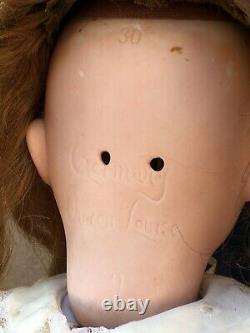 26 ANTIQUE QUEEN LOUISE BISQUE HEAD DOLL, Vtg German Porcelain Armand Marseille