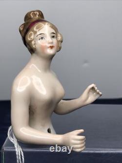 3.5 Antique German Bisque Half 1/2 Doll Lady 22674 With Bun Extended Arms #CC