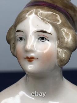 3.5 Antique German Bisque Half 1/2 Doll Lady 22674 With Bun Extended Arms #CC