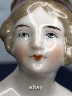 3.5 Antique German Bisque Half 1/2 Doll Lady 22674 With Bun Extended Arms #CC