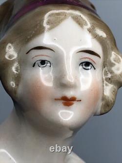 3.5 Antique German Bisque Half 1/2 Doll Lady 22674 With Bun Extended Arms #CC