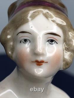 3.5 Antique German Bisque Half 1/2 Doll Lady 22674 With Bun Extended Arms #CC