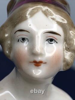 3.5 Antique German Bisque Half 1/2 Doll Lady 22674 With Bun Extended Arms #CC