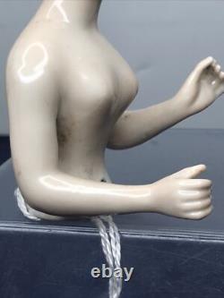 3.5 Antique German Bisque Half 1/2 Doll Lady 22674 With Bun Extended Arms #CC