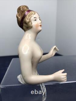 3.5 Antique German Bisque Half 1/2 Doll Lady 22674 With Bun Extended Arms #CC