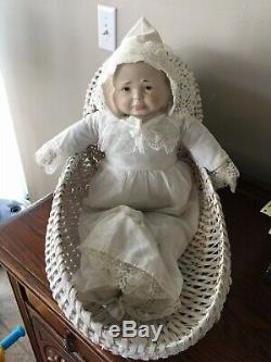 3 Faces of Eve Porcelain Doll Vintage Rare Happy Sad Sleeping with Basket 21