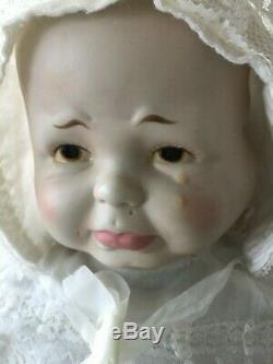 3 Faces of Eve Porcelain Doll Vintage Rare Happy Sad Sleeping with Basket 21