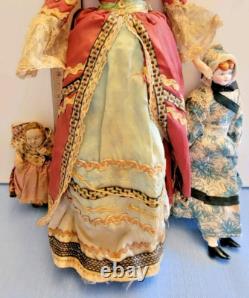3 OLD Cloth Composition Porcelain Dolls 13 1/2 8 4 Russian Peasant Boudoir