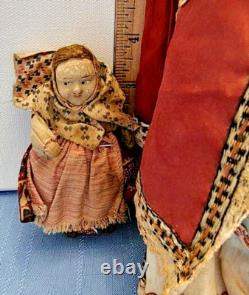 3 OLD Cloth Composition Porcelain Dolls 13 1/2 8 4 Russian Peasant Boudoir