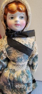 3 OLD Cloth Composition Porcelain Dolls 13 1/2 8 4 Russian Peasant Boudoir