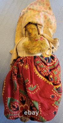 3 OLD Cloth Composition Porcelain Dolls 13 1/2 8 4 Russian Peasant Boudoir