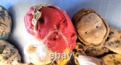 3 OLD Cloth Composition Porcelain Dolls 13 1/2 8 4 Russian Peasant Boudoir