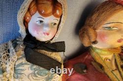 3 OLD Cloth Composition Porcelain Dolls 13 1/2 8 4 Russian Peasant Boudoir