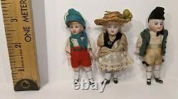 (3) Three Antique Bisque Porcelain Miniature Jointed Dolls 3 1/4 Inch Markings