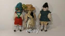 (3) Three Antique Bisque Porcelain Miniature Jointed Dolls 3 1/4 Inch Markings