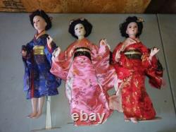 3 Vintage Rare Japanese 17 Geshia Porcelain Dolls