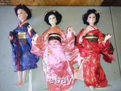 3 Vintage Rare Japanese 17 Geshia Porcelain Dolls