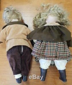 31G Vintage Pair Porcelain Dolls 19 AB10A Blue Grey Eyes