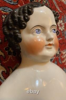 32 Antique Civil War 1860's China Head Doll With Stargazer Eyes Original Body