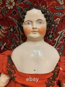 32 Antique Civil War 1860's China Head Doll With Stargazer Eyes Original Body
