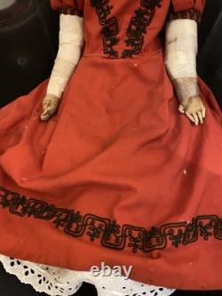 32 Antique Civil War 1860's China Head Doll With Stargazer Eyes Original Body