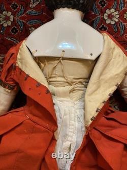 32 Antique Civil War 1860's China Head Doll With Stargazer Eyes Original Body