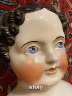 32 Antique Civil War 1860's China Head Doll With Stargazer Eyes Original Body