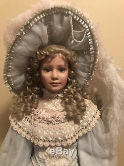 36 Inch Porcelain Victorian Vintage Doll Blue With Stand EXCELLENT CONDITION