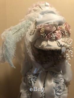 36 Inch Porcelain Victorian Vintage Doll Blue With Stand EXCELLENT CONDITION