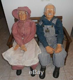 36 Vintage Grandpa and Grandma Dolls with 2-seater Rocker Bench